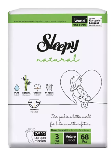 Слипи Натурал подгузники Double Jumbo Pack Midi р.3 (4-9кг.) 68 шт