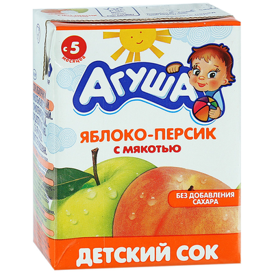 Сок детский АГУША яблоко-персик с мякотью с 5 мес. 200мл