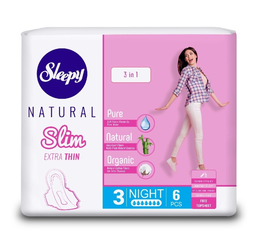 Прокладки гигиенические SLEEPY NATURAL "Slim Night" ночные 6 шт