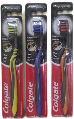 Зубная щетка COLGATE "Зигзаг. Древесный уголь" средняя