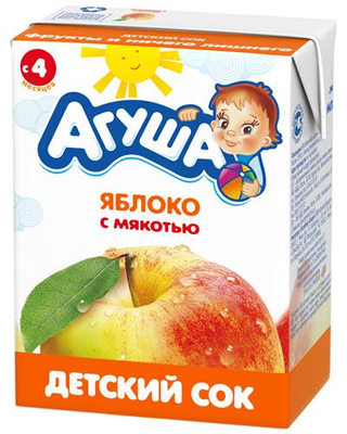 Сок детский АГУША яблоко с мякотью с 4х мес. 200мл