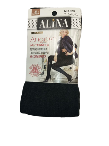 Фантазийные теплые колготки Alina с шерстью ангоры р. 3-4 (l-xl) черные