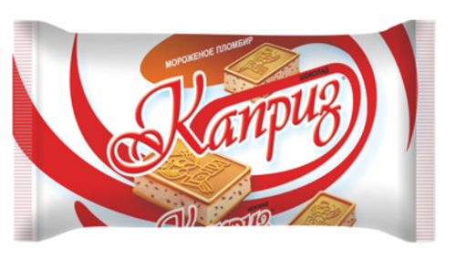 СЭНДВИЧ "Каприз" пломбир шоколад с кусочками шок. глаз. на печенье 95 гр