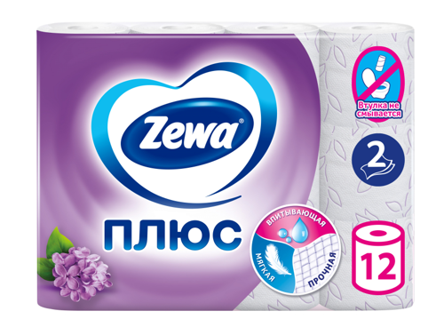 Бумага туалетная ZEWA "Плюс. Сирень" двухслойная белая 12 рул