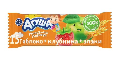 Батончик Фруктовый Агуша Яблоко Клубника Злаки 15г