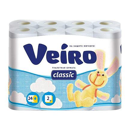 Бумага туалетная VEIRO "Classic" двухслойная белая 24 шт.