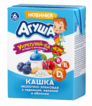 Агуша каша молочная Укрепляйка злаковая-яблоко-малина-черника 200мл 2.7%