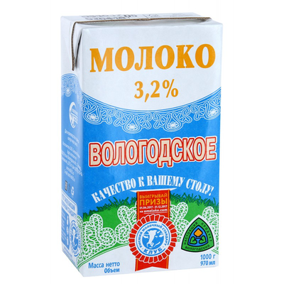 Молоко Вологодское Ультрапастеризованное 3,2% 970мл