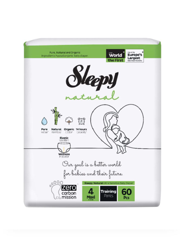 SLEEPY Natural Double Jumbo
Подгузники-трусики Maxi р. 4 (7-14кг.) уп. 60