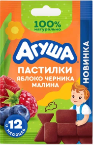 Пастилки АГУША "Яблоко Черника Малина" фруктовые 12 г