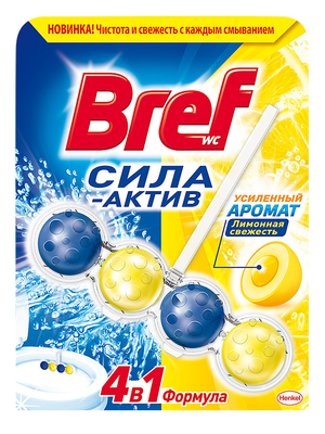 Средство чистящее BREF "Сила-актив" лимонная свежесть для унитаза 50 г