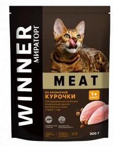 Полнорационный сухой корм WINNER MEAT из ароматной курочки для взрослых кошек страше 1 года 300г