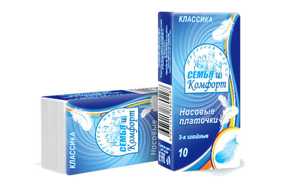 Платочки бумажные СЕМЬЯ И КОМФОРТ трехслойные