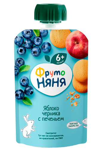 Пюре ФрутоНяня Яблоко Черника Печенье 90г
