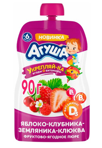 Пюре Агуша Яблоко Земляника Клубника Клюква 80г