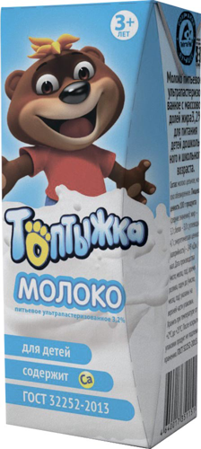 Топтыжка молоко для детей ультрапастеризованное  3,2% 200г