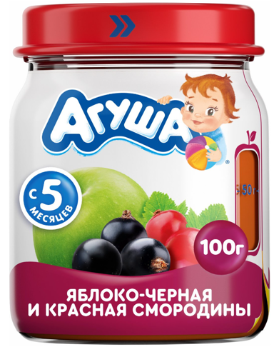 Пюре АГУША яблоко-черная и красная смородины для детского питания с 5 мес. 100г